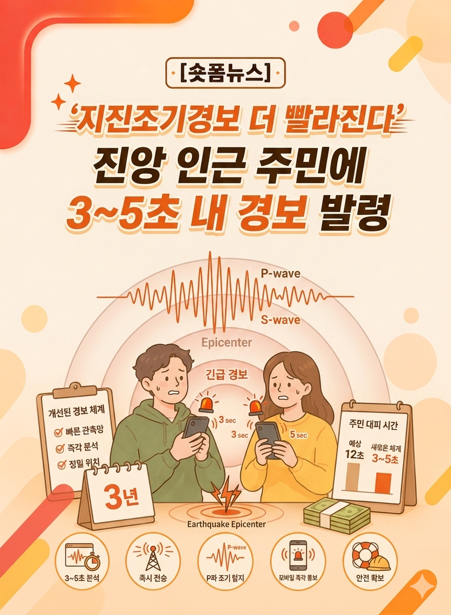 '지진조기경보 더 빨라진다'…진앙 인근 주민에 3~5초 내 경보 발령